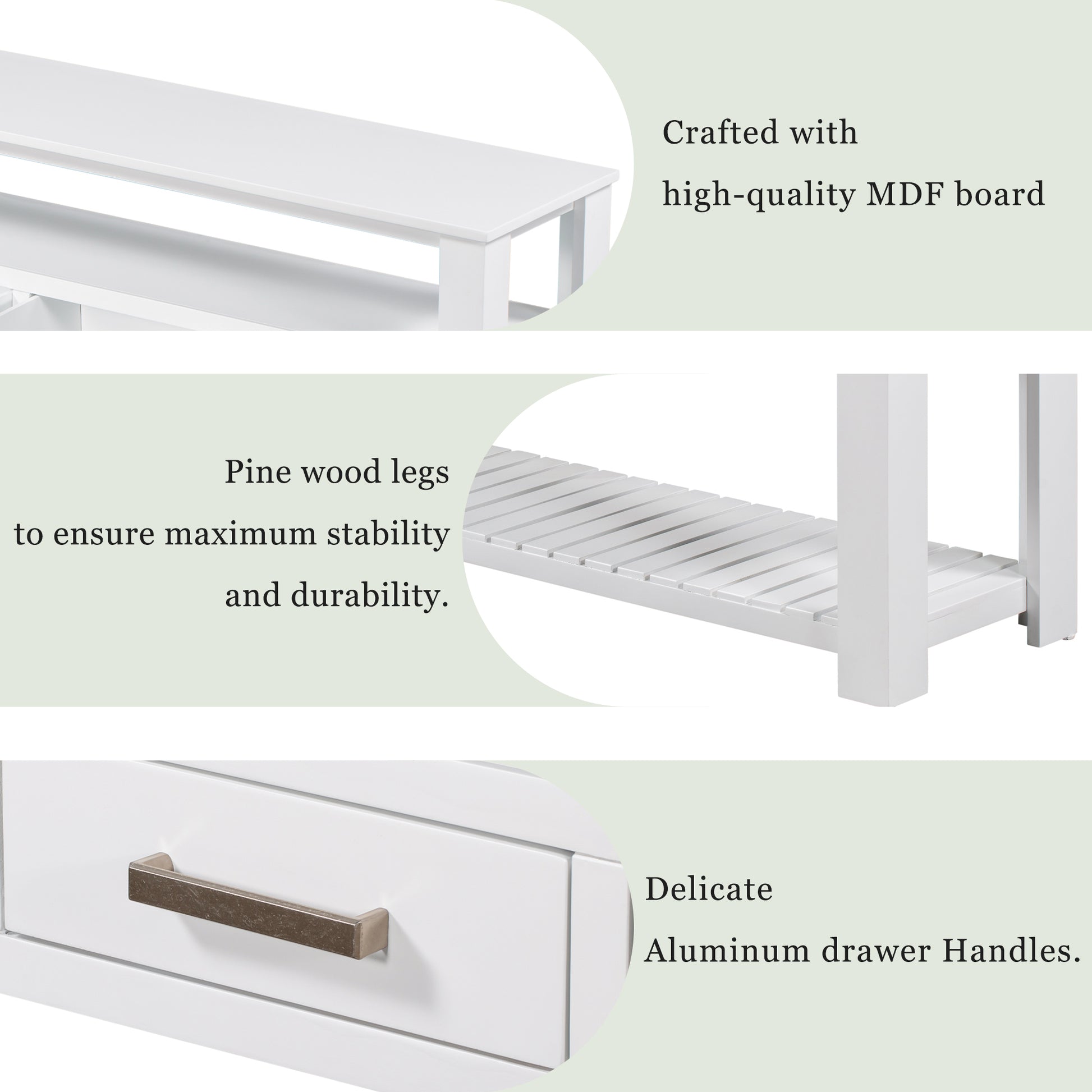 62.2'' Modern Console Table Sofa Table For Living Room With 4 Drawers And 2 Shelves White Solid Wood Mdf