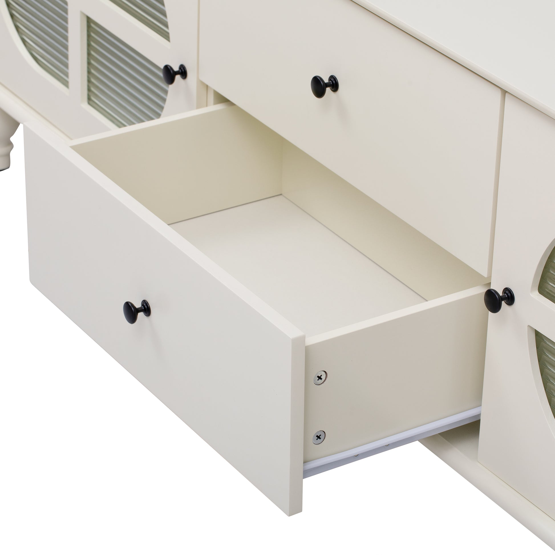 68.9'' Modern Tv Stand For Tvs Up To 75 Inches, Entertainment Center Media Console With Fluted Glass Doors, Five Solid Wood Legs For Living Room Antique White 70 79 Inches Mdf