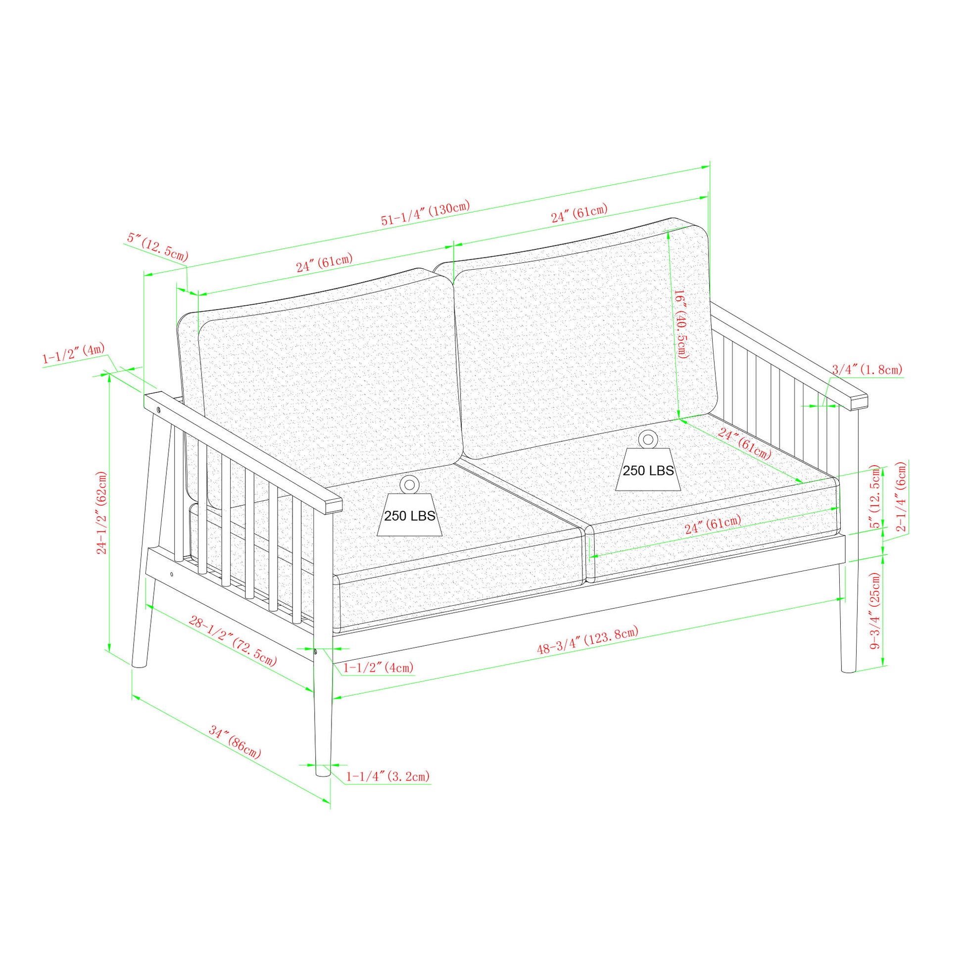 Contemporary Cushioned Eucalyptus Wood Patio Loveseat Brown Brown Eucalyptus Eucalyptus