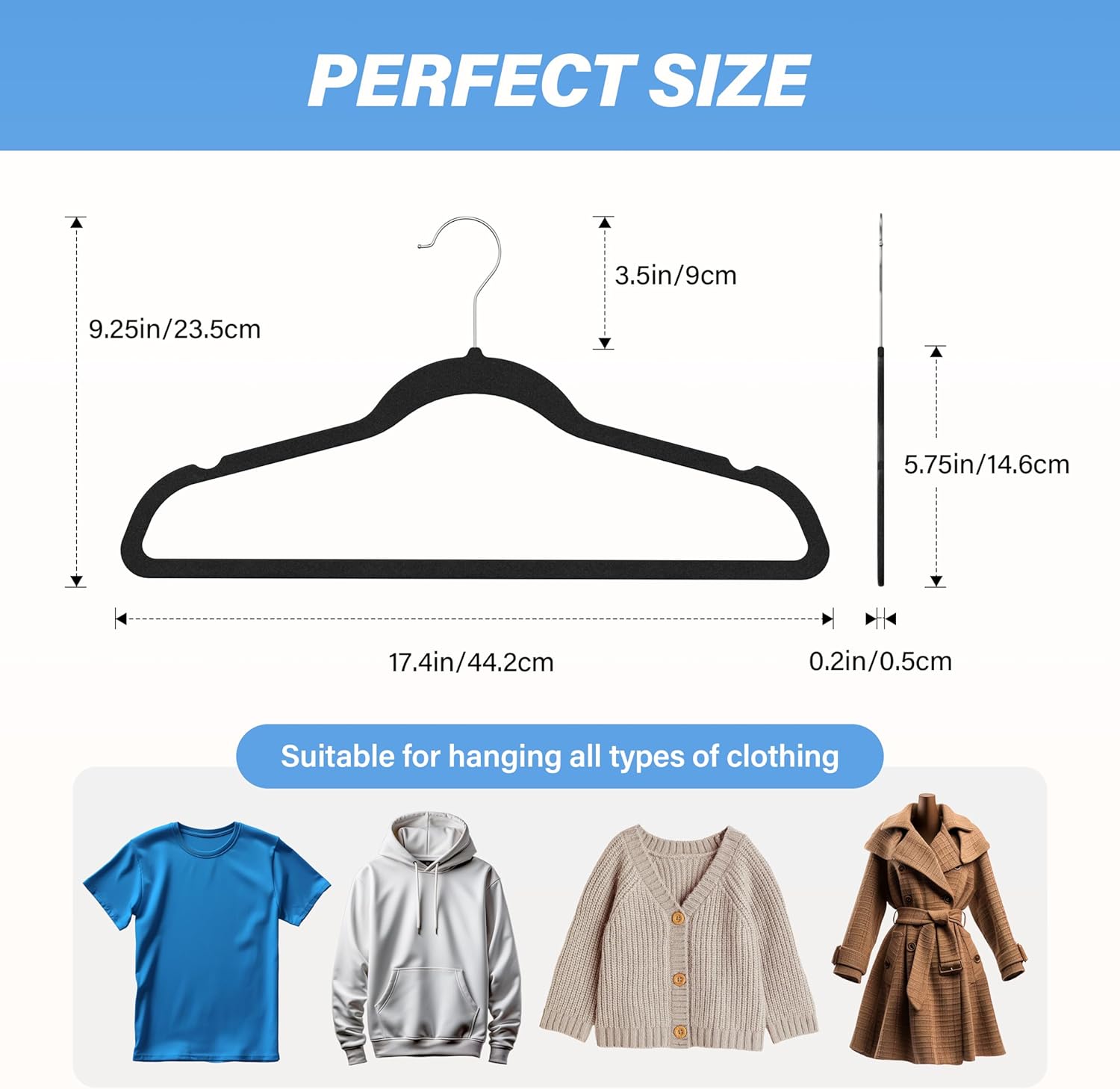 Velvet Hangers 50 Pack, Non Slip Clothes Hangers With Shoulder Notches, 360 Swivel Hooks, Heavy Duty Standard Hangers For Closet Space Saving, Black Black Velvet