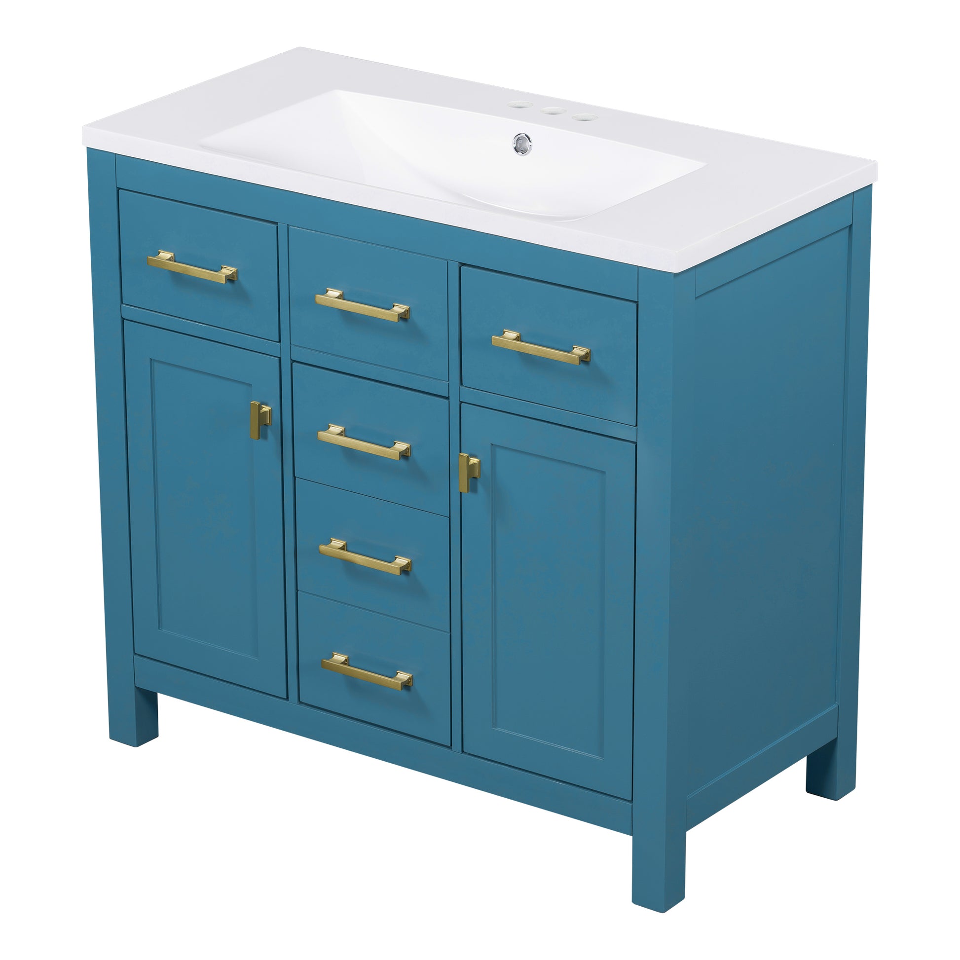 36'' Bathroon Vanity With Resin Sink Combo Set,Modern Freestanding Single Bathroom Cabinet With 4 Drawers & 2 Cabinets,Storage Cabinet For Bathroom, Solid Wood Frame Vanity Set, Blue 4 Blue 2 Adjustable Hinges Bathroom Freestanding Modern Solid Wood Mdf