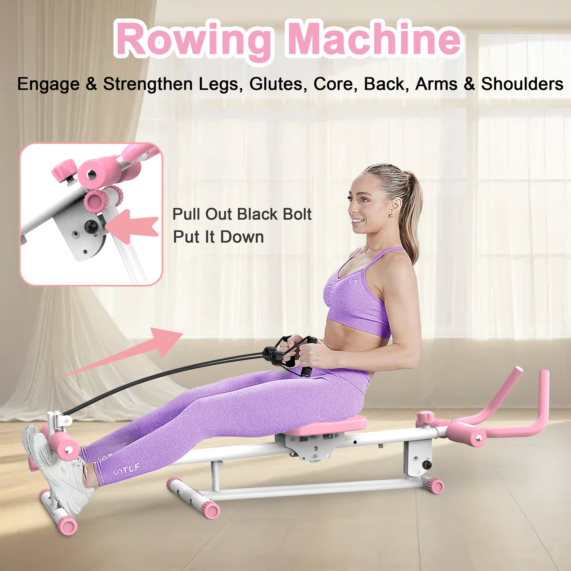 4 In 1 Ab Workout Exercise Equipment Rowing Machine Leg Press Machine Ab Glider Machine Roman Chair Fitness Equipment For Ab Workout Core Strength Training Pink Abs Rubber Steel Q235