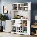 Coffee Bar Cabinet Kitchen Cabinet With Storage, Farmhouse Wine Cabinet With Drawers Shelves And Cabinets, Buffet Cabinet Wine & Glass Racks For Dining Room, White Off White Particle Board Mdf