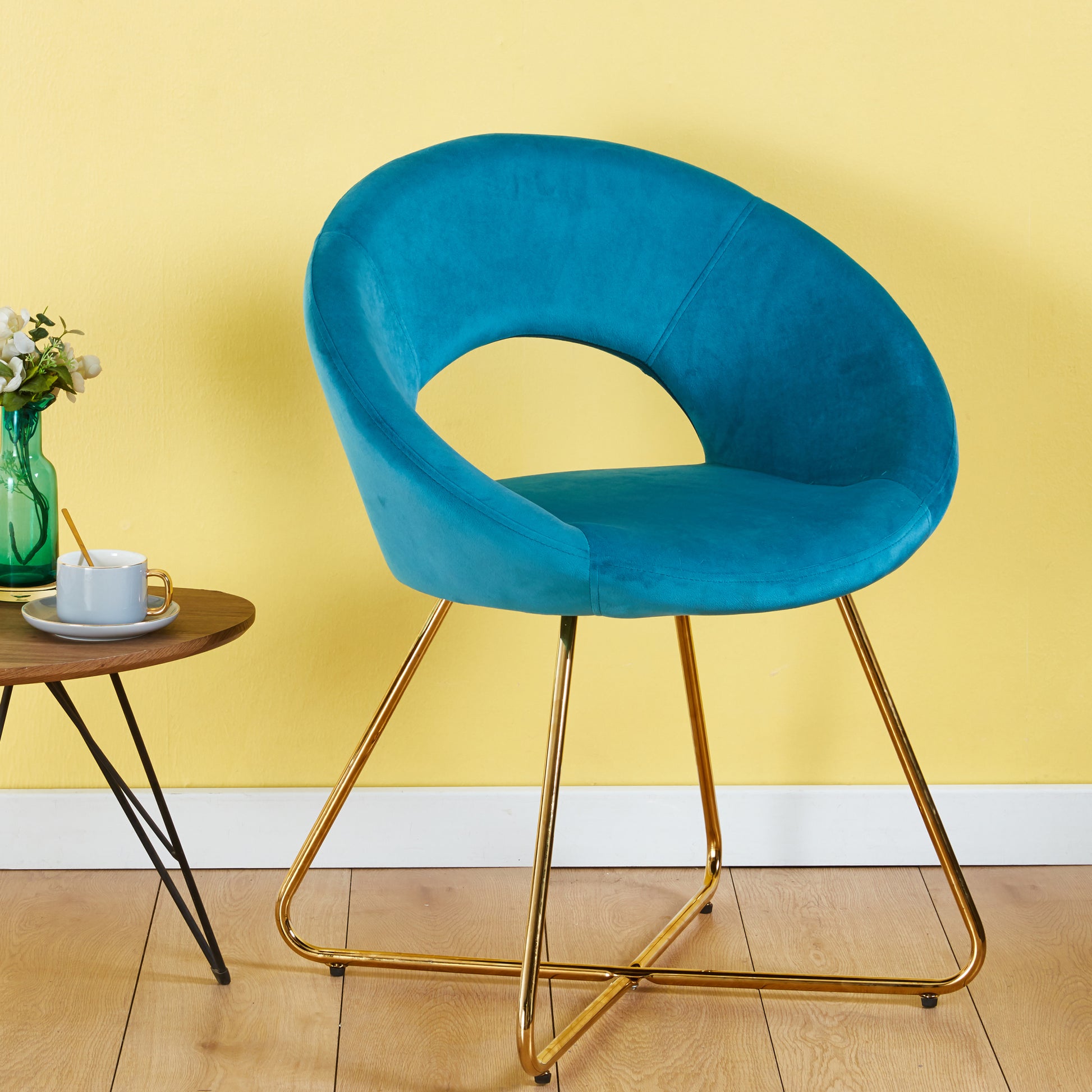 Modern Accent Velvet Chairs Set Of 2 Dining Chairs Single Sofa Comfy Upholstered Arm Chair Living Room Furniture Mid Century Leisure Lounge Chairs With Golden Metal Frame Legs Light Blue Velvet
