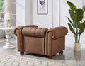 Classic Chesterfield Sofa Chair For Living Room Brown Faux Leather Brown Foam Technical Leather 1 Seat