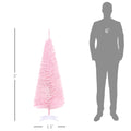 Homcom 5' Artificial Pencil Christmas Tree, Slim Xmas Tree With 294 Realistic Branch Tips And Plastic Stand, Pink Pink Plastic