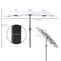 Outsunny Double Sided Patio Umbrella 9.5' Large Outdoor Market Umbrella With Push Button Tilt And Crank, 3 Air Vents And 12 Ribs, For Garden, Deck, Pool, White Cream Polyester