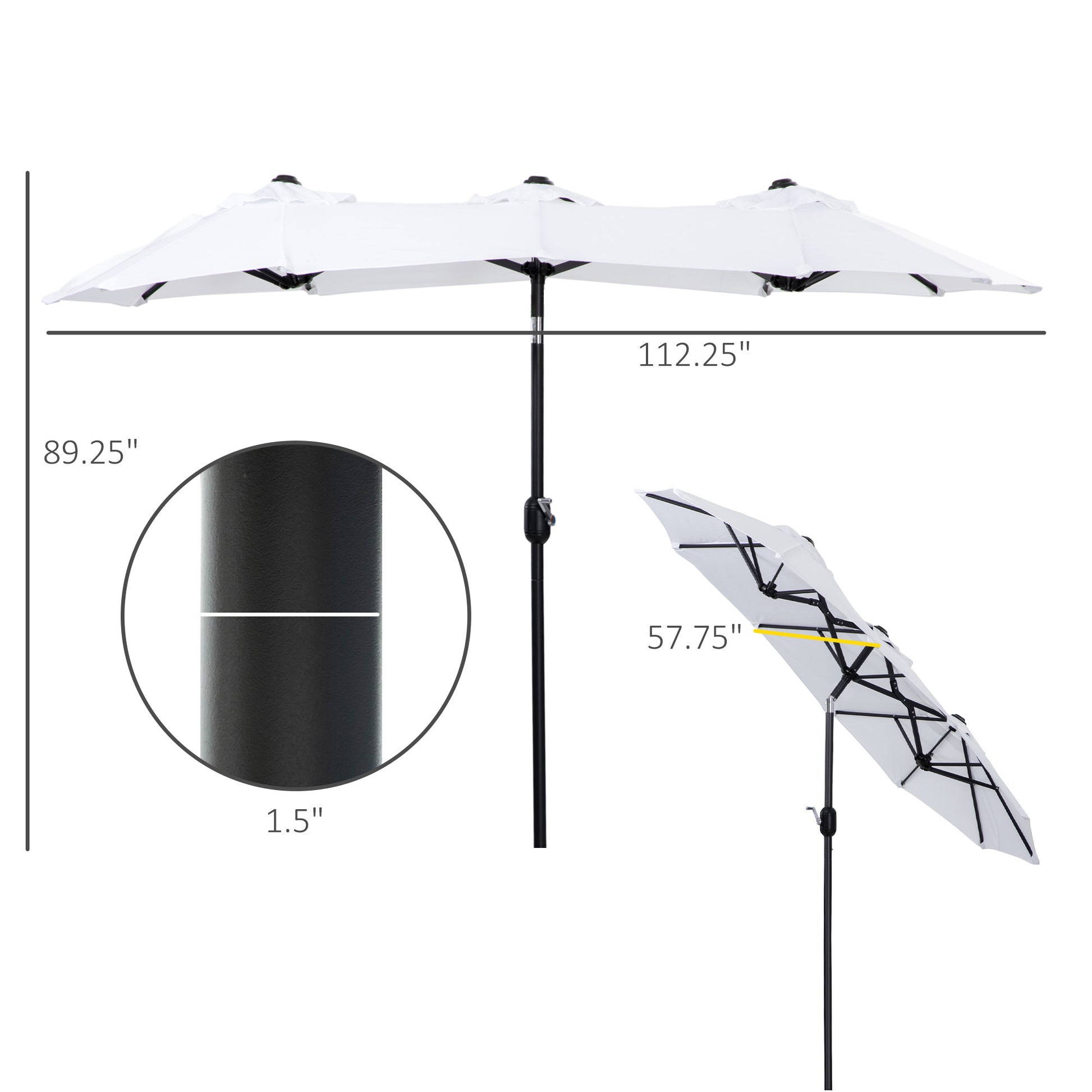 Outsunny Double Sided Patio Umbrella 9.5' Large Outdoor Market Umbrella With Push Button Tilt And Crank, 3 Air Vents And 12 Ribs, For Garden, Deck, Pool, White Cream Polyester