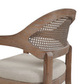 Americana Mid Century Modern Cane Back Dining Chair, Taupe Beige Textured Weave Beige Foam Wood Fabric Rattan