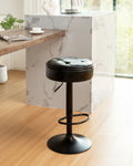 Round Storage Bar Stool Set Of 2, Black Faux Leather Height Adjustable Barstool, 360 Counter Height Swivel Stool, Armless Bar Chair With Metal Frame For Kitchen Counter Dining Living Room Black Set Of 2 Foam Pu Leather