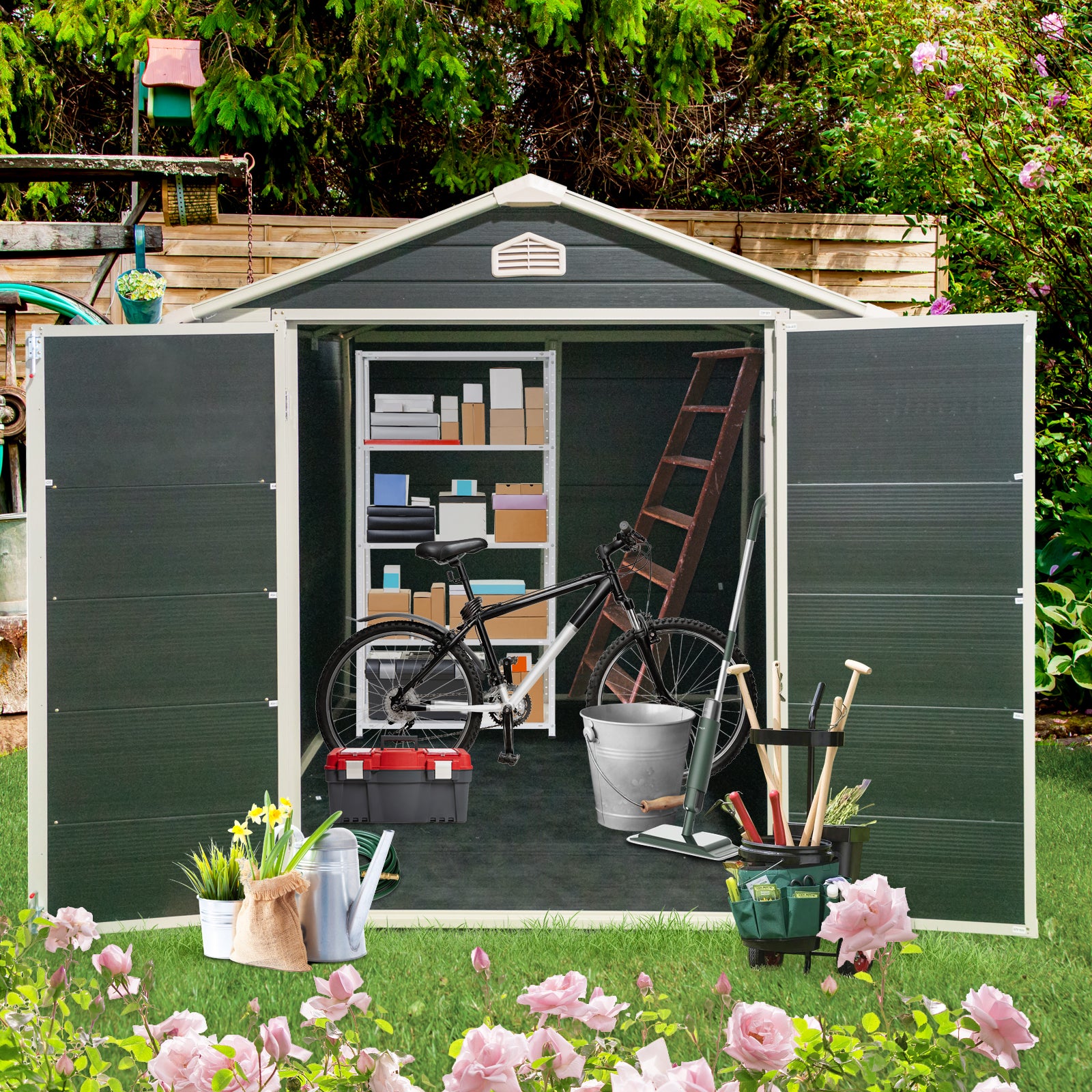 6X8Ft Resin Outdoor Storage Shed Kit Perfect To Store Patio Furniture,Black Black Polypropylene