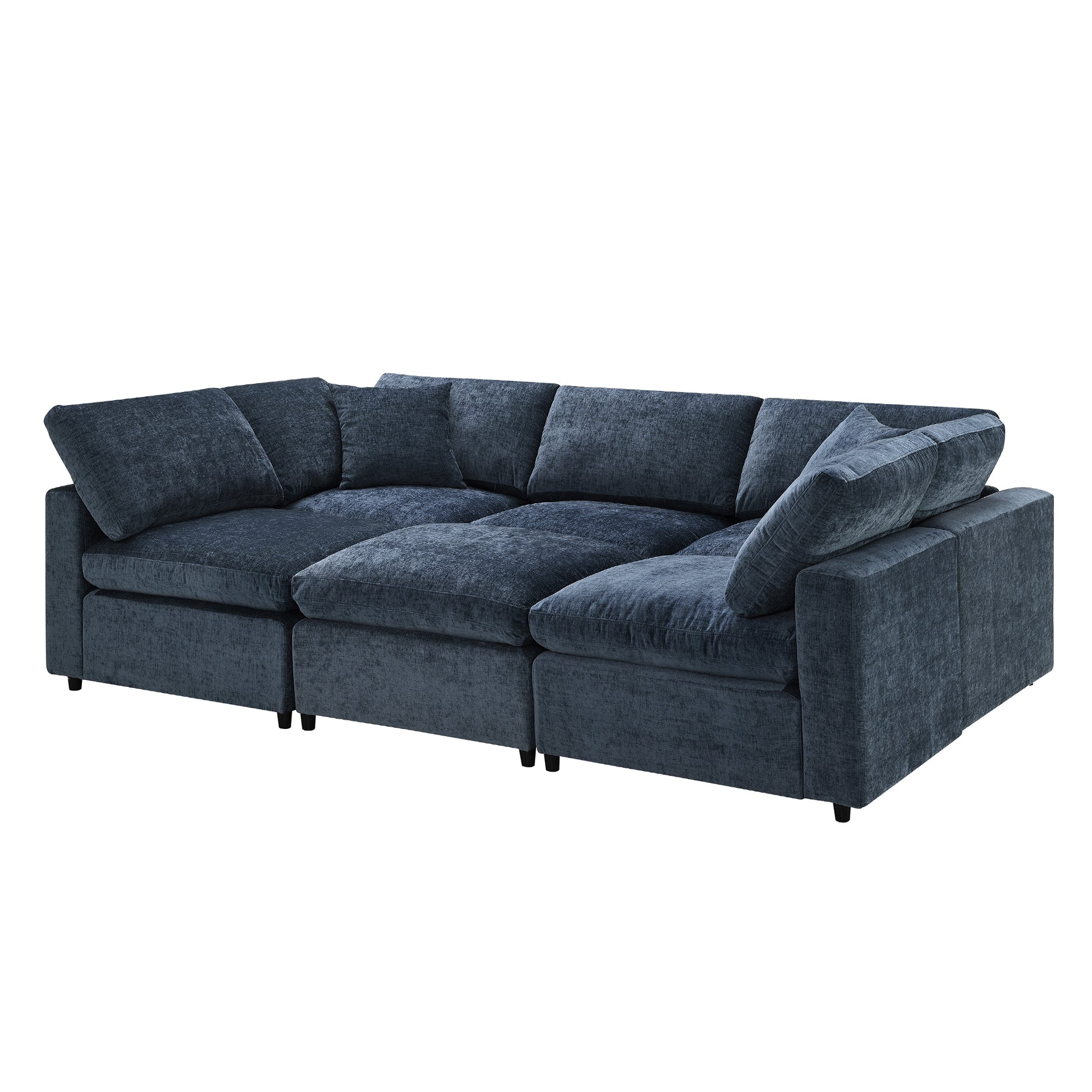 130*65" Modern Modular Cloud Sofa Bed, 6 Seat Chenille Sectional Couch Set With Ottoman,Free Combination,Convertible U Shaped Sleeper Sofa For Living Room, Apartment, 3 Colors Dark Blue Chenille 6 Seat