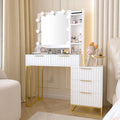 Makeup Vanity Desk With Mirror And Lights, Vanity Table, 5 Drawers, Side Cabinet, Storage Shelves For Bedroom, White White Drawer 5 Drawers & Above Bedroom Extra Deep Drawers Mdf