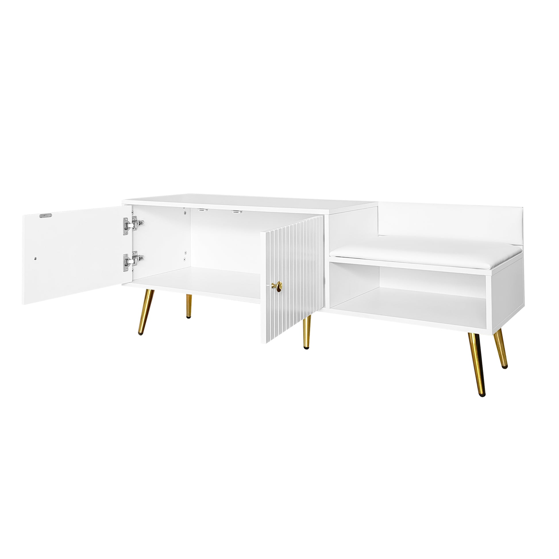 Modern Shoe Storage Bench With Hidden Storage And Upholstered Cushions For Bedside, Living Room And Entryway White White Mdf Metal