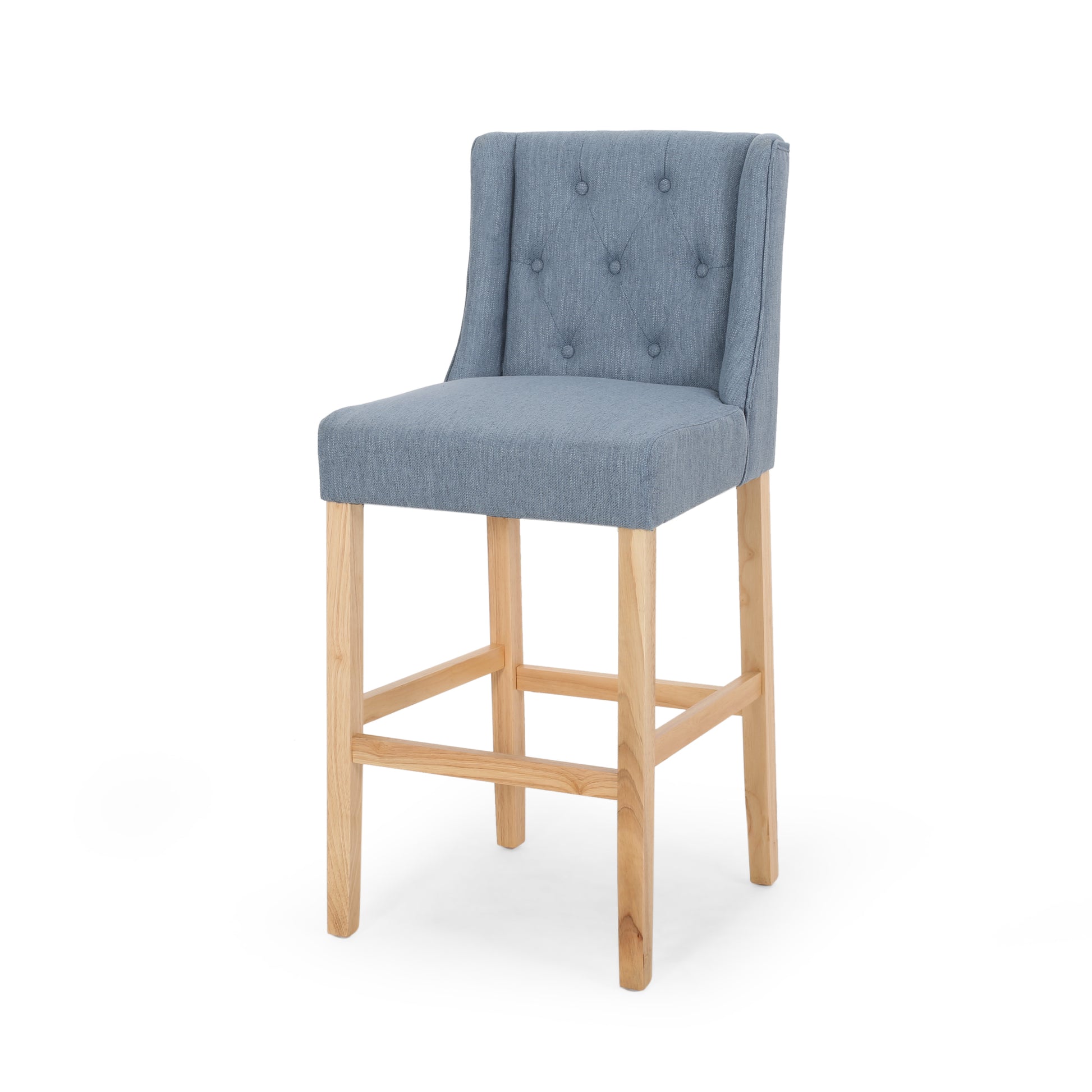 Vienna Contemporary Fabric Tufted Wingback 31 Inch Counter Stools, Set Of 2, Light Blue And Natural Light Blue Fabric