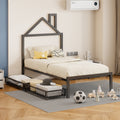 Twin Size Metal Platform Bed With Two Drawers,House Shaped Headboard Design, Black Twin Black Metal