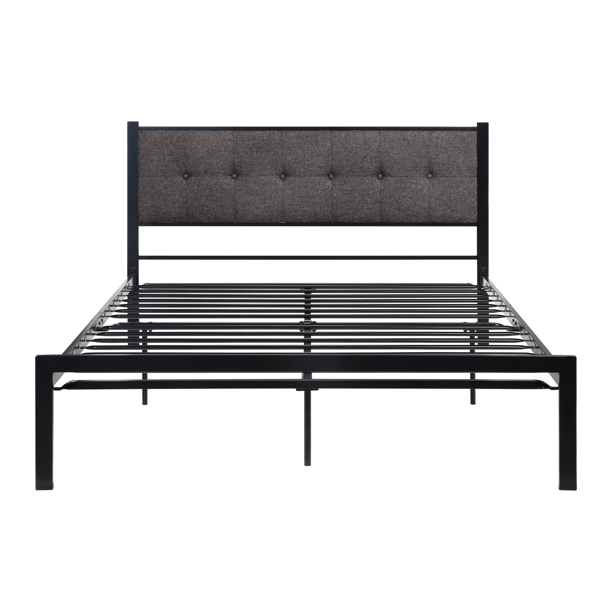 Black Finish Metal Frame 1Pc Full Platform Bed Upholstered Headboard Button Tufting Bedroom Furniture Box Spring Not Required Full Black Metal Bedroom Bed Frame Polyester Metal