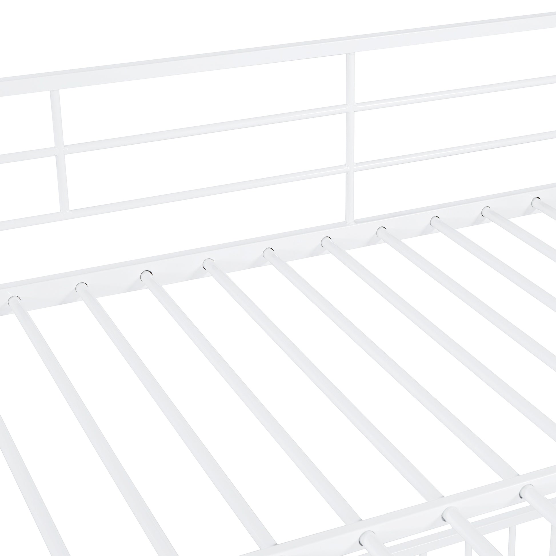 Full Over Full Size Metal Bunk Bed With Slide And Guardrails, White Full White Metal