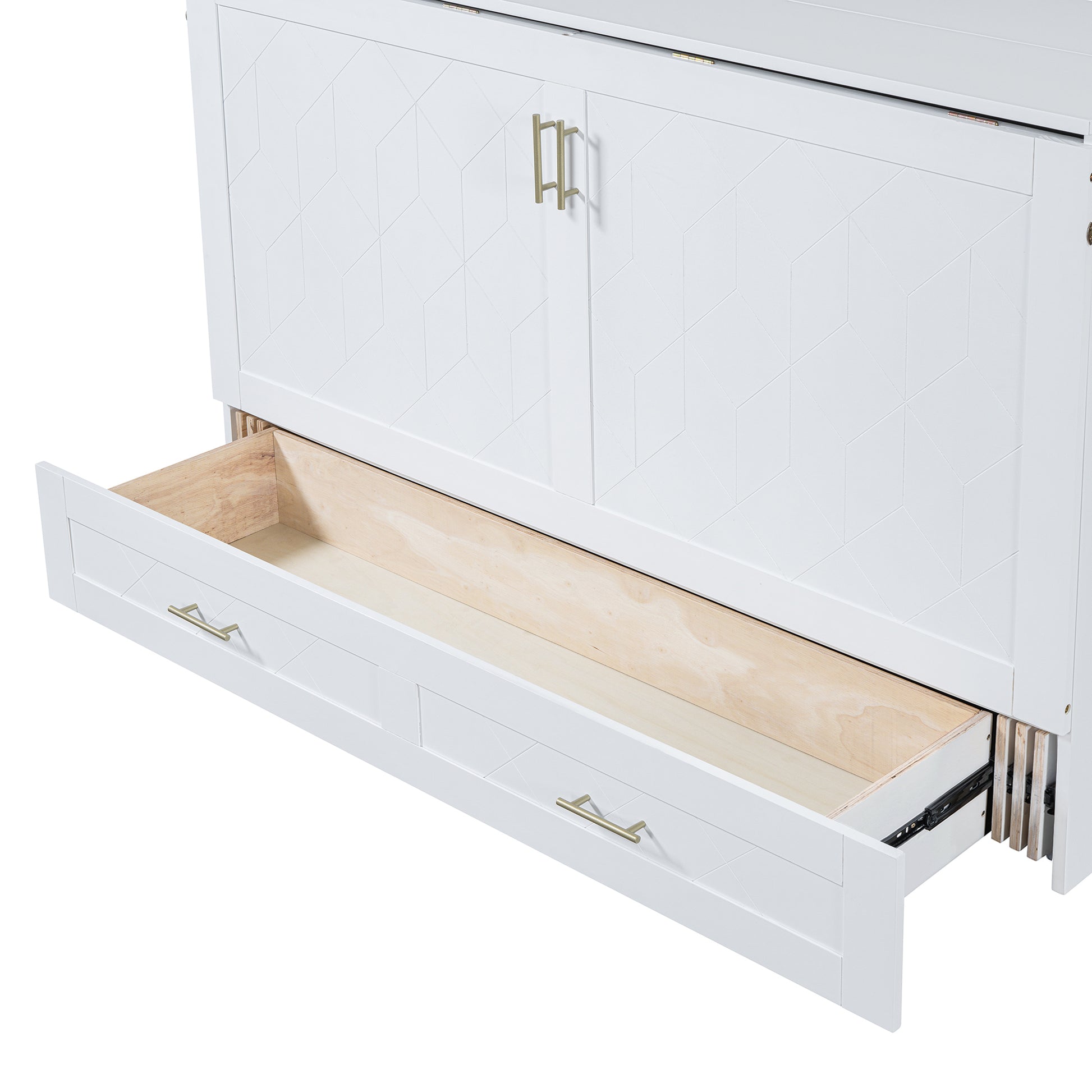 Queen Size Murphy Bed Wall Bed With Drawer And A Set Of Sockets & Usb Ports, Pulley Structure Design, White Queen White Mdf Lvl