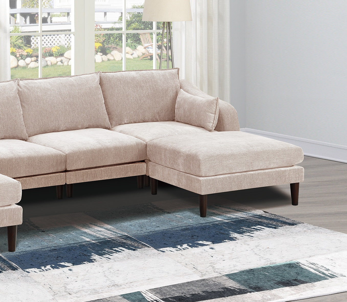 Modern Gorgeous 6Pcs Modular Sectional Set Armless Chairs One Arm Chair Ottoman U Shaped Couch Living Room Furniture Pink Primary Living Space Cushion Back Classic,Contemporary,Modern Modular
