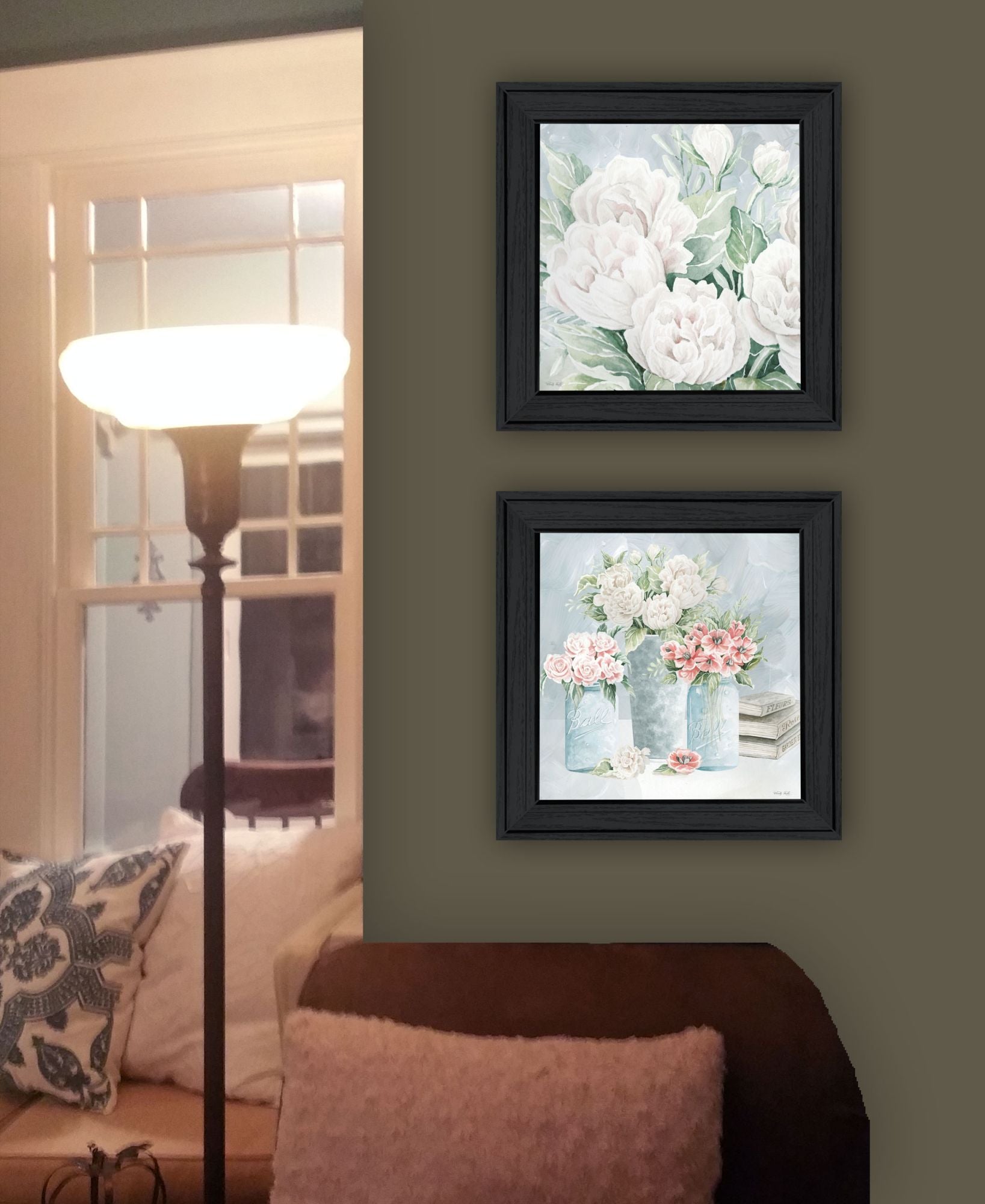 "Peaceful Pastel Peonies" Framed Wall Art For Living Room, Wall Art Print For Home Decor, Bedroom Wall Art By Cindy Jacobs Multicolor Wood Paper