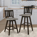 Pub Height Chairs Set Of 2, Distressed Gray And Black 360 Degree Swivel Chair Solid Rubberwood Furniture, Vertical Slat Back Bar Chairs Black Gray Dining Room Rustic Slat Back Solid Wood