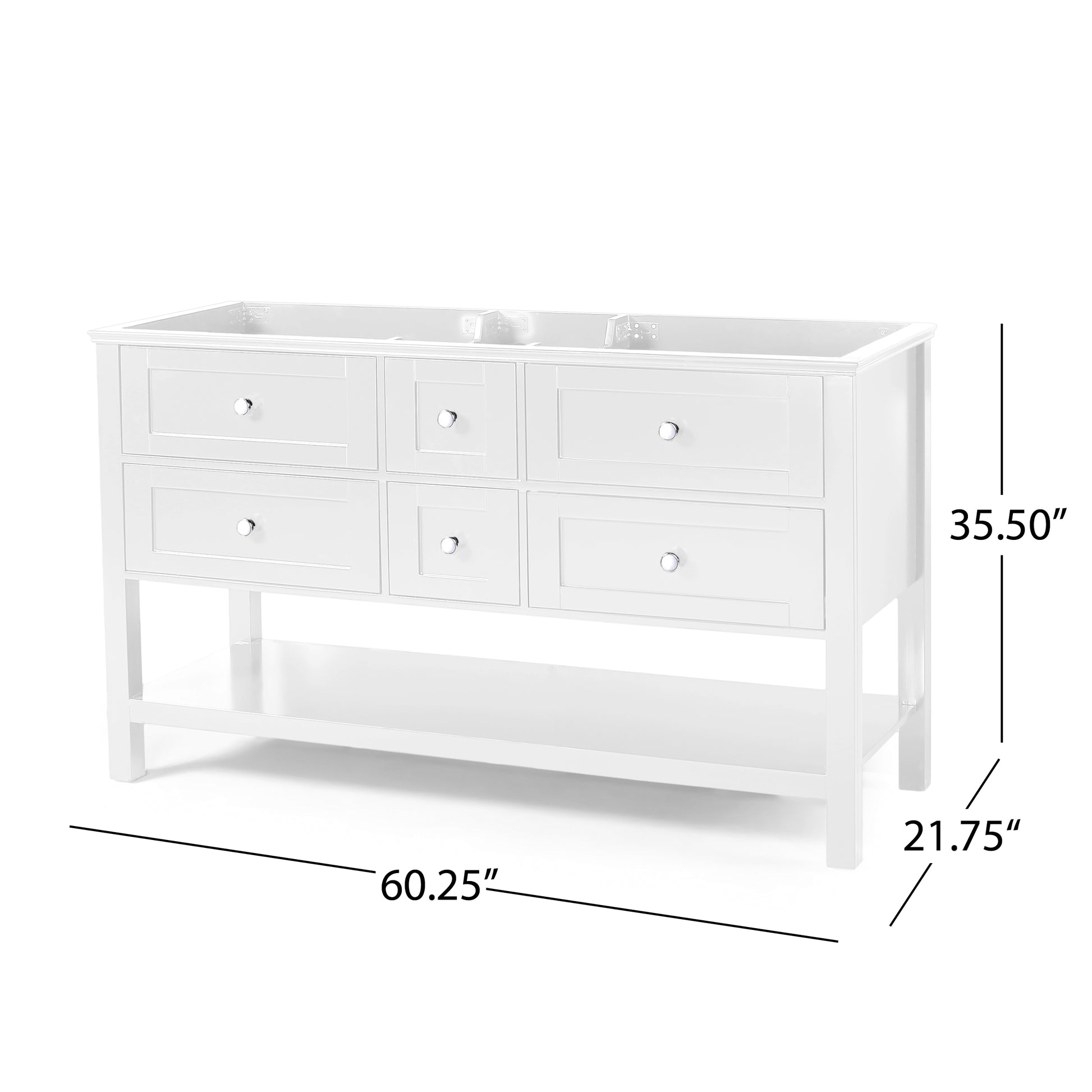 61'' Bathroom Vanity With Marble Top & Double Ceramic Sinks, 4 Drawers, Open Shelf, White White Plywood