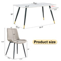 Table And Chair Set, White Imitation Marble Texture Rock Board Table Top, Black Metal Table Legs, Stable And Beautiful. Modern Simple Dining Table, Comfortable Seating. White Gray Metal