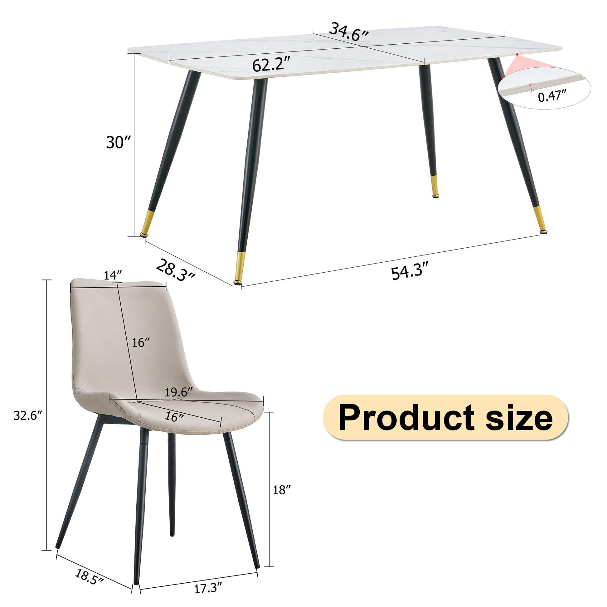 Table And Chair Set, White Imitation Marble Texture Rock Board Table Top, Black Metal Table Legs, Stable And Beautiful. Modern Simple Dining Table, Comfortable Seating. White Gray Metal