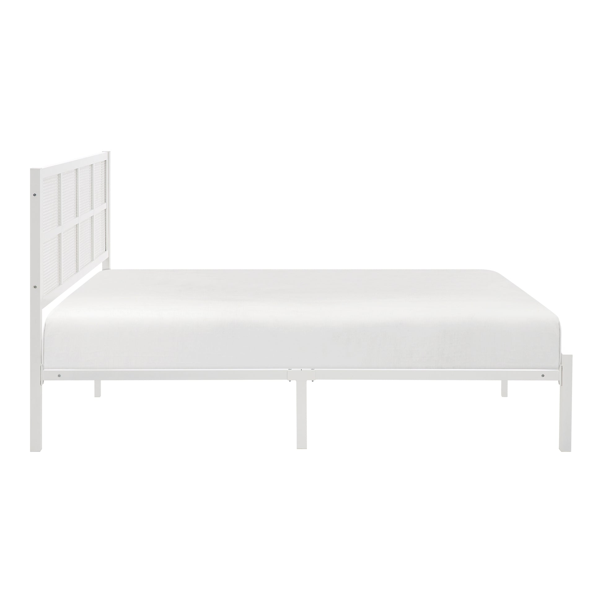 1Pc Eastern King Platform Bed, Metal Frame White Finish Faux Cane Panel Headboard Casual Coastal Bedroom Furniture, Bed In A Box Box Spring Not Required King White Metal Bedroom Casual,Coastal Metal