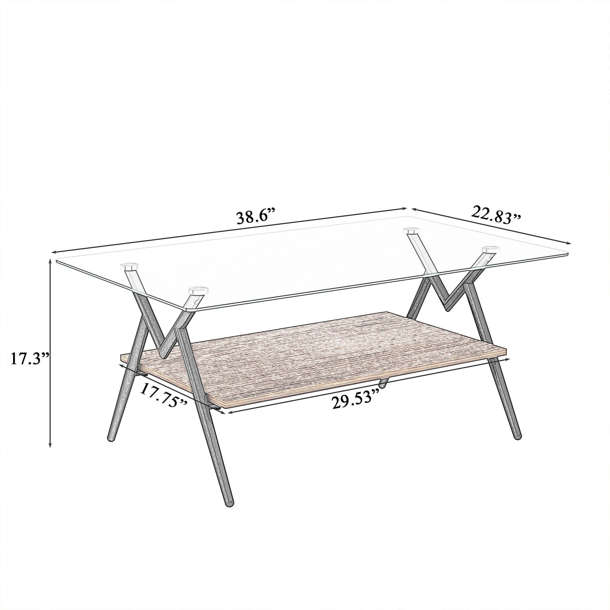 Rectangle Coffee Table With Tempered Glass Top And Black Metal Legs, Modern Table For Living Roomtransparent Glass Transparent Tempered Glass