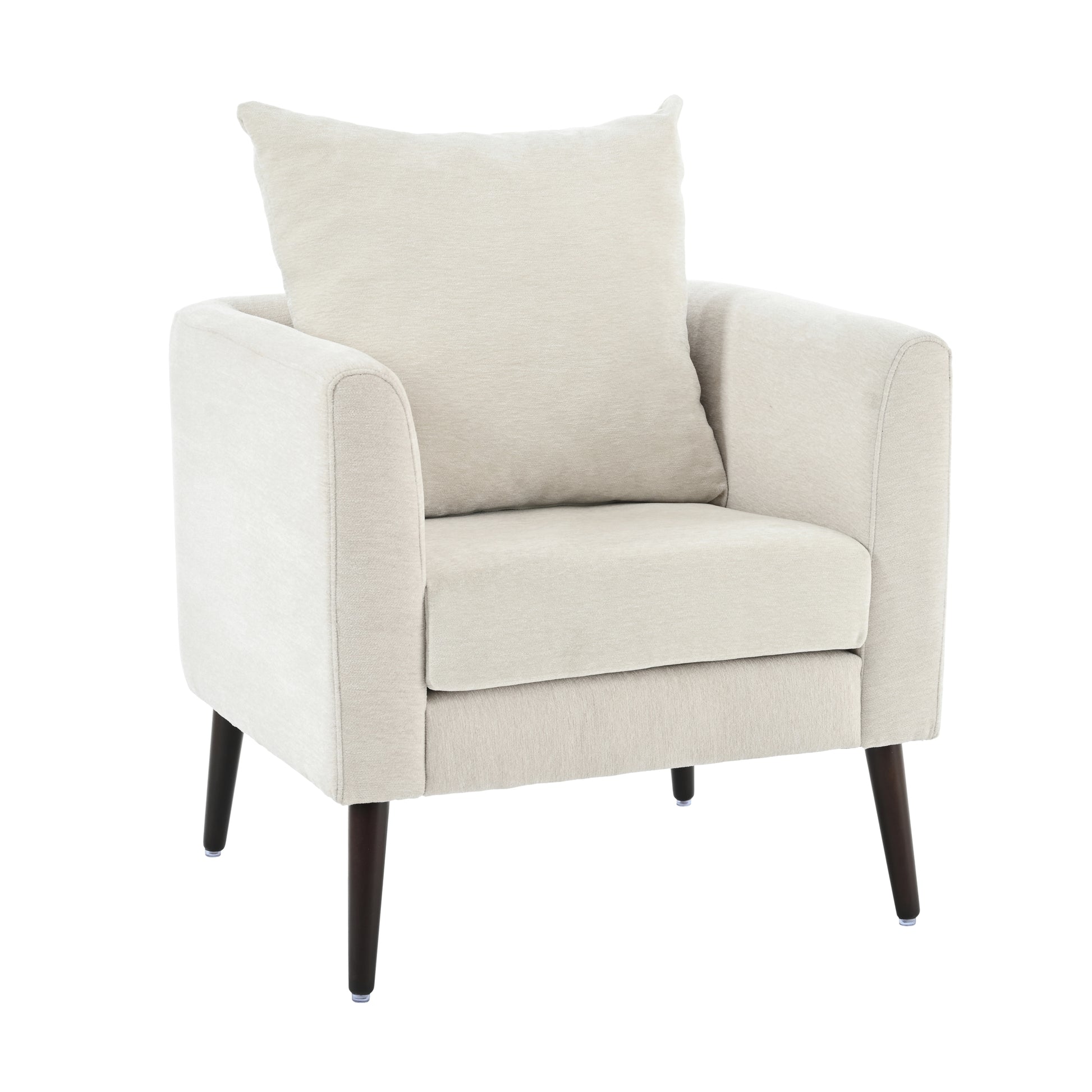 Barrel Chair, Chenille Accent Chair, Fabric Armchair Club Chair,Upholstered Arm Chair With Solid Wood Legs,Waist Pillow,Padded Single Chair For Living Room Bedroom Study Waiting Room,Beige Beige Light Brown Primary Living Space Modern Rubberwood Foam
