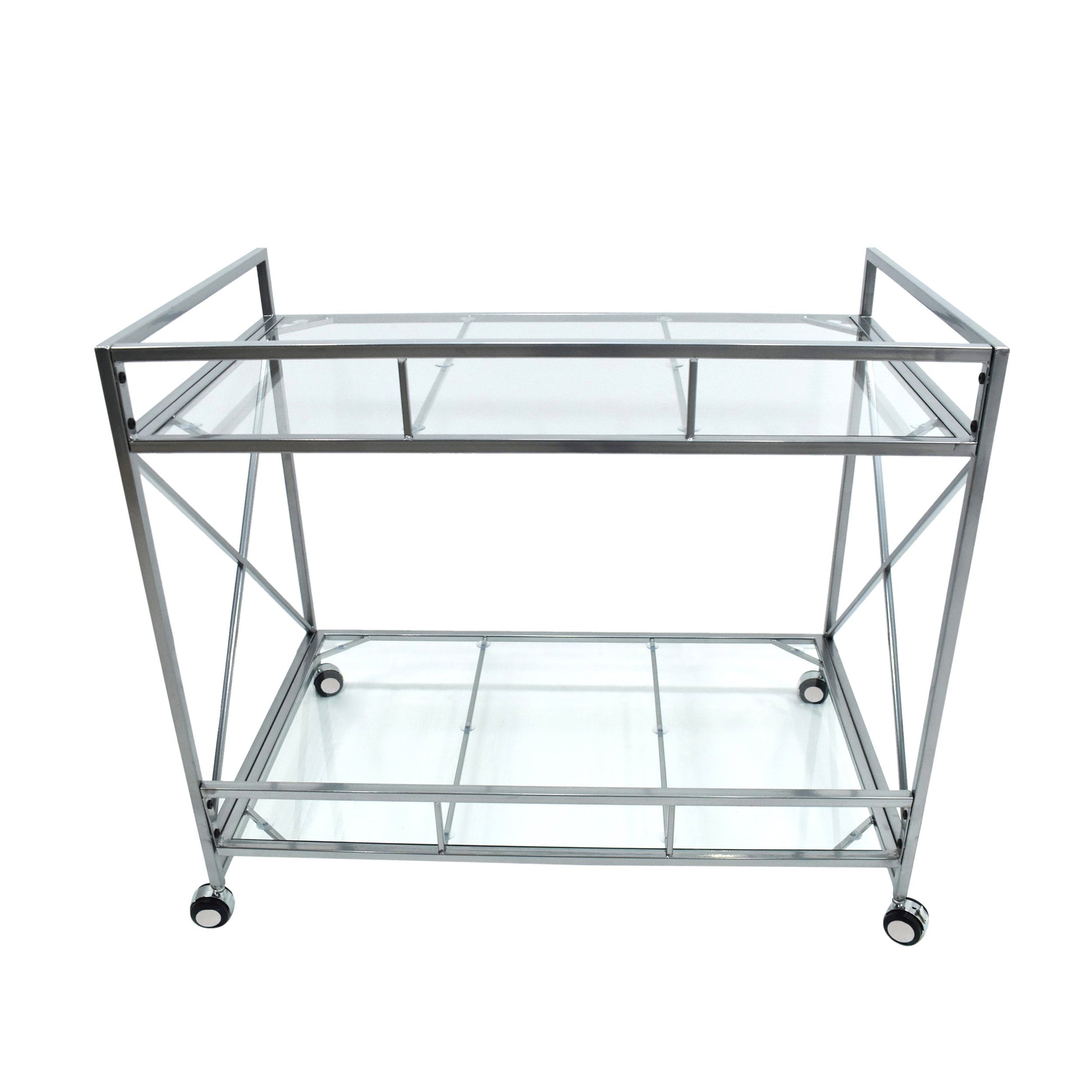 Bar Cart Silver Glass Metal