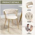 Coolmore Velvet Dining Chairs Set Of 2, Woven Upholstered Dining Chairs With Gold Metal Legs, Modern Accent Chairs For Living Room, Dining Room, Kitchen Ivory Velvet Ivory Foam Velvet
