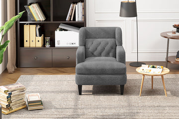 Upholstered Accent Chair Tufted Armchair For Living Room And Bedroom, Dark Grey Dark Grey Birch Foam Teddy