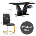 Table And Chair Set,Modern Minimalist Rectangular Dining Table, 0.4 Inch Thick, With A Black Imitation Marble Pattern Glass Desktop And Black Mdf Legs. Comfortable Pu Seats,Perfect For Dinner, Meet Black Seats 4 Mdf Glass