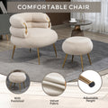 Coolmore Upholstered Velvet Barrel Accent Chair With Ottoman,Accent Comfy Lounge Arm Chair And Footrest Stool Set,Single Sofa Armchair With Lounge Seat For Bedroom,Office Beige Beige Foam Velvet