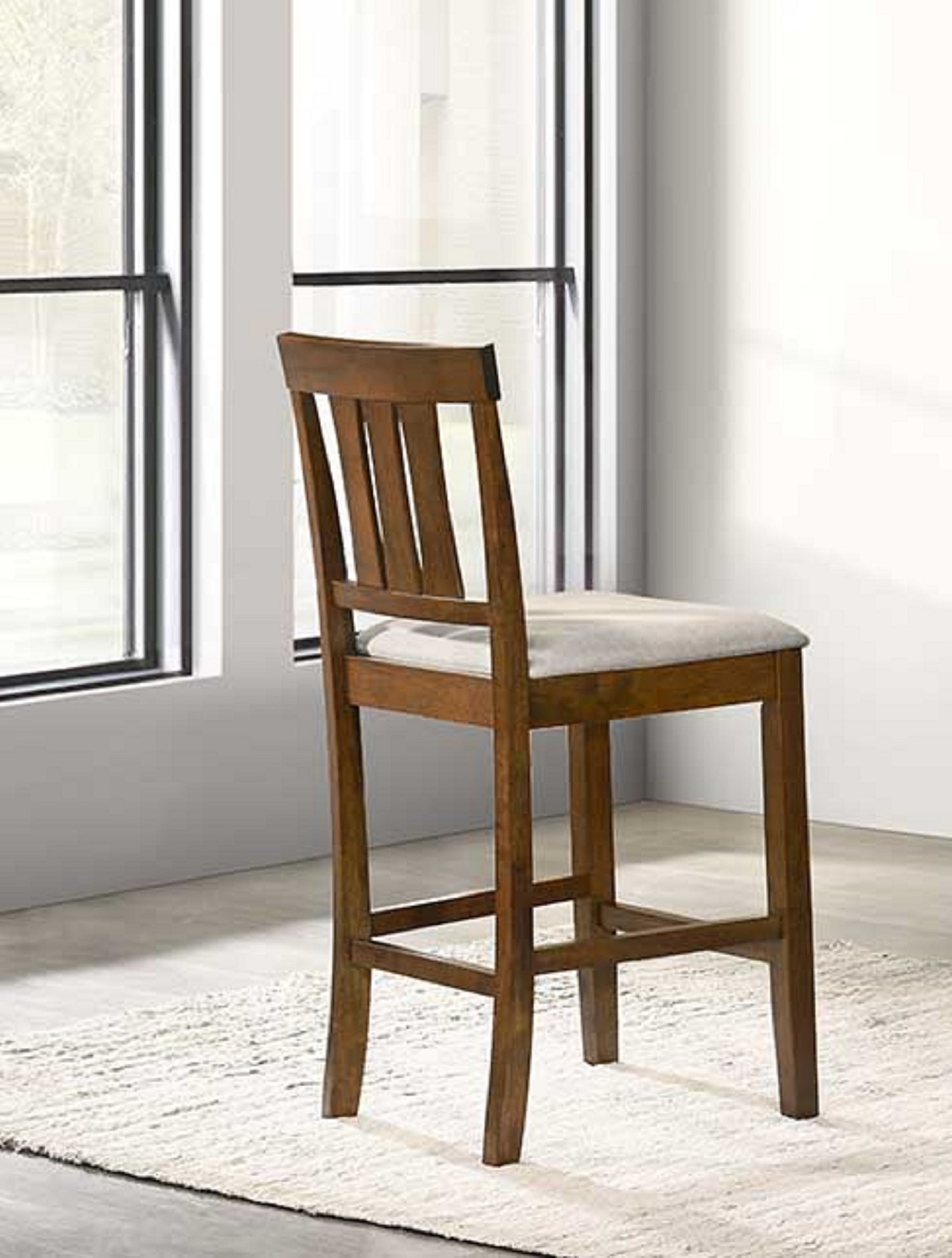 Beautiful Cherry Color Counter Height 5Pc Dining Set Pub Height Square Dining Table Cream Upholstered Chair Dining Room Set Wooden Brown Wood Dining Room Fixed Table Square Dining Table With Chair