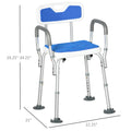 Homcom Eva Padded Shower Chair With Arms And Back, Bath Seat With Adjustable Height, Anti Slip Shower Bench For Seniors And Disabled, Tool Free Assembly, 299Lbs Blue Aluminum