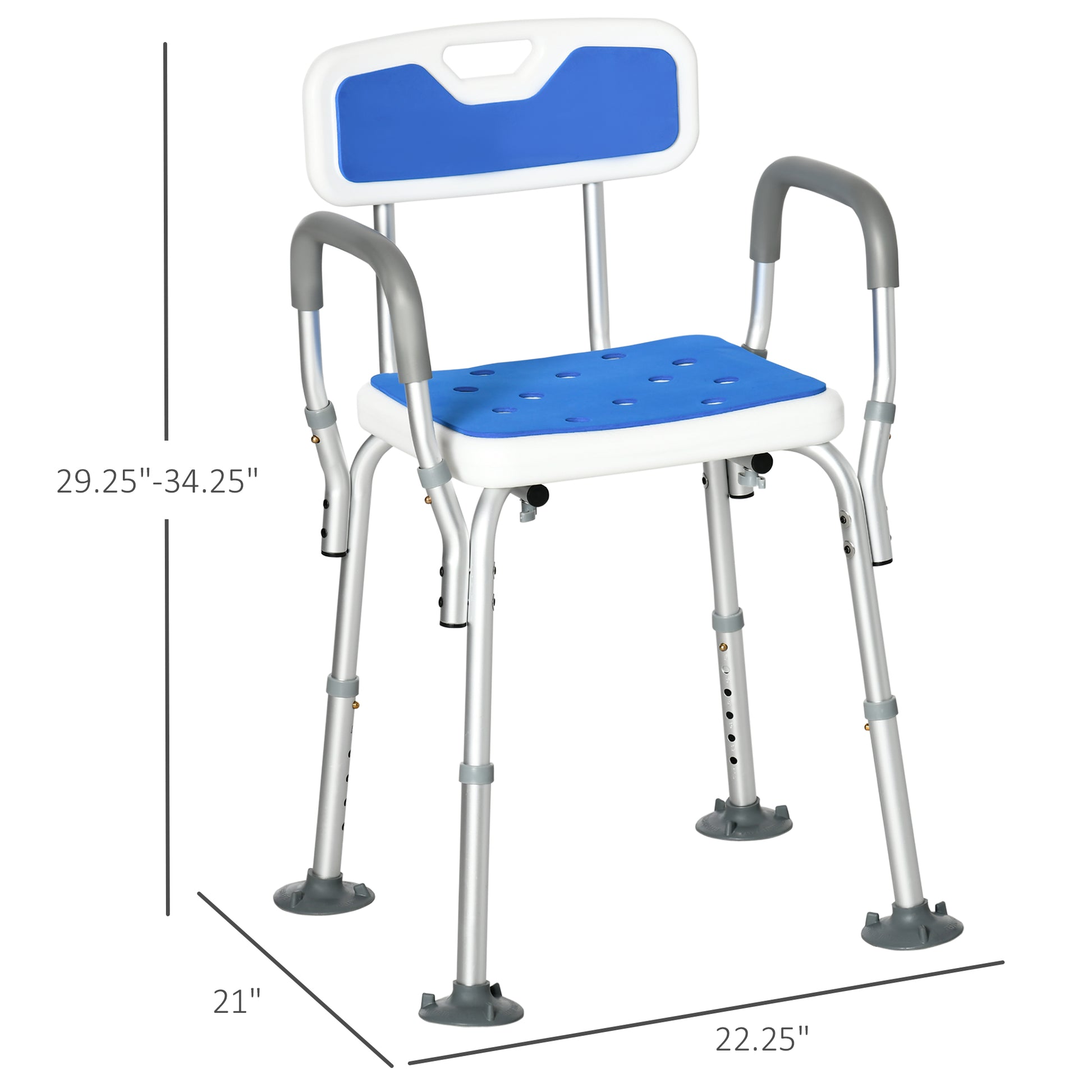 Homcom Eva Padded Shower Chair With Arms And Back, Bath Seat With Adjustable Height, Anti Slip Shower Bench For Seniors And Disabled, Tool Free Assembly, 299Lbs Blue Aluminum