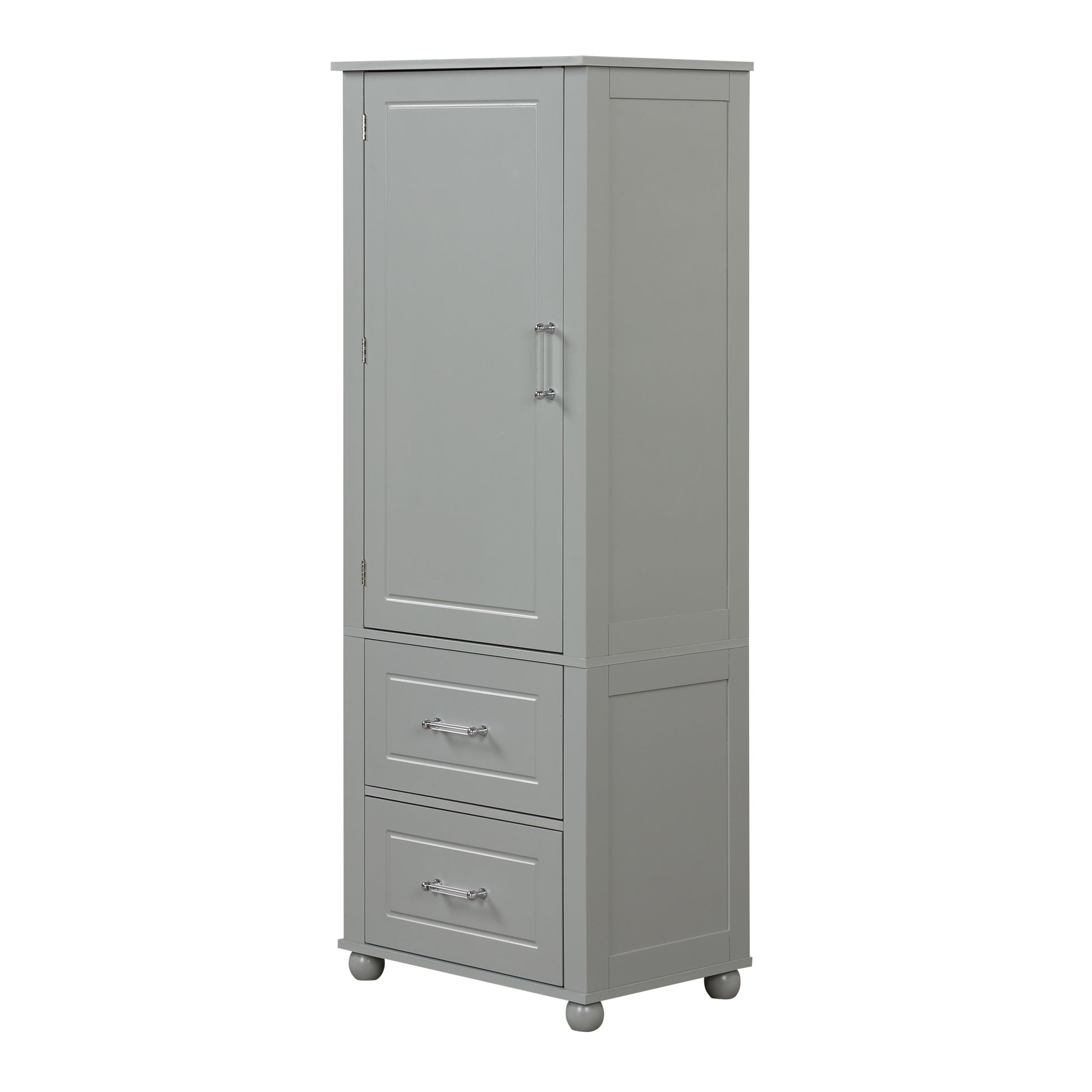 Tall Bathroom Storage Cabinet, Freestanding Storage Cabinet With Two Drawers And Adjustable Shelf, Mdf Board With Painted Finish, Grey Grey Mdf