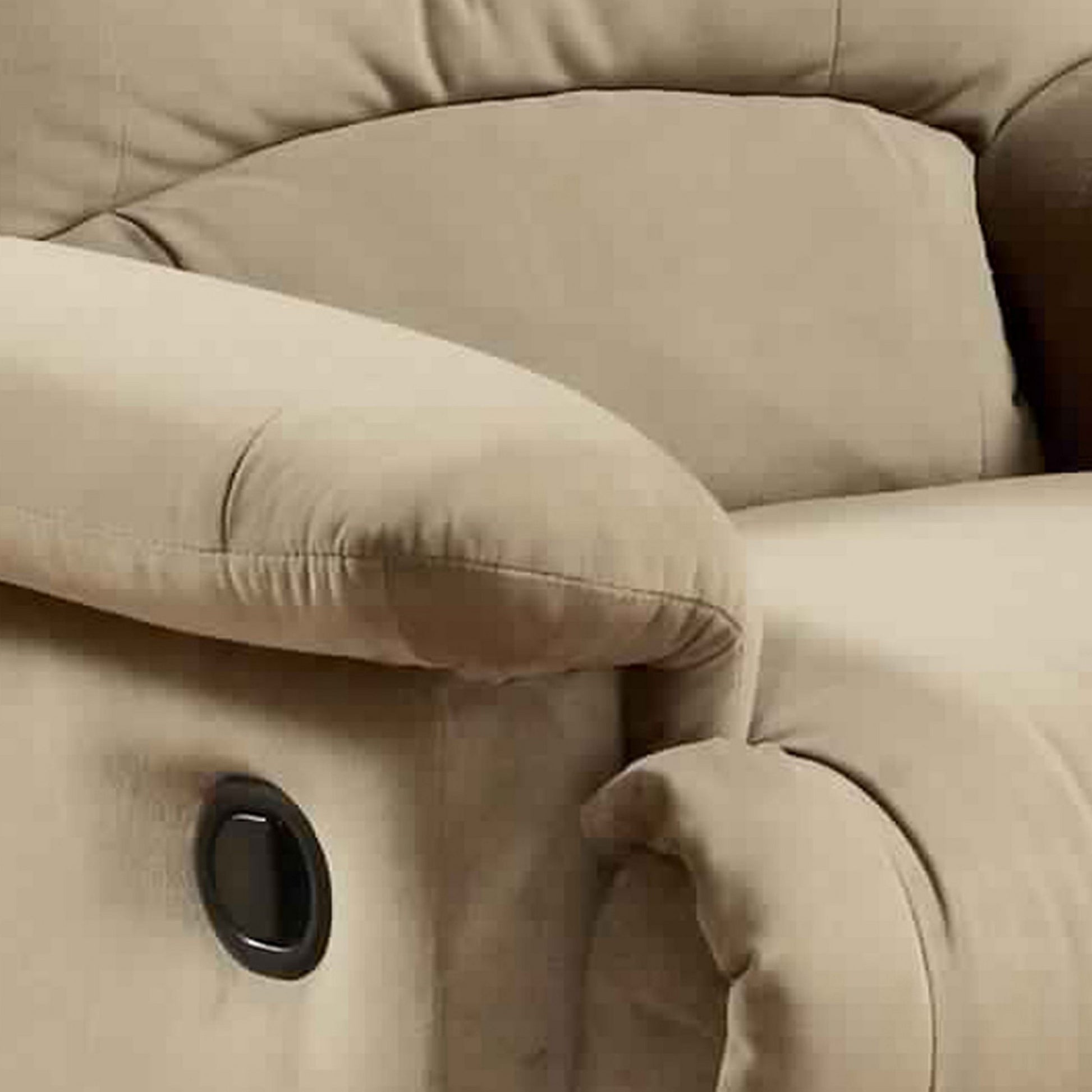 Deby 35 Inch Modern Recliner, Foam Cushioned Seat, Soft Microfiber, Beige Beige Wood Fabric