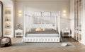 King Size Metal Canopy Platform Bed With Upholstered Headboard And Two Storage Drawers, White King White Metal