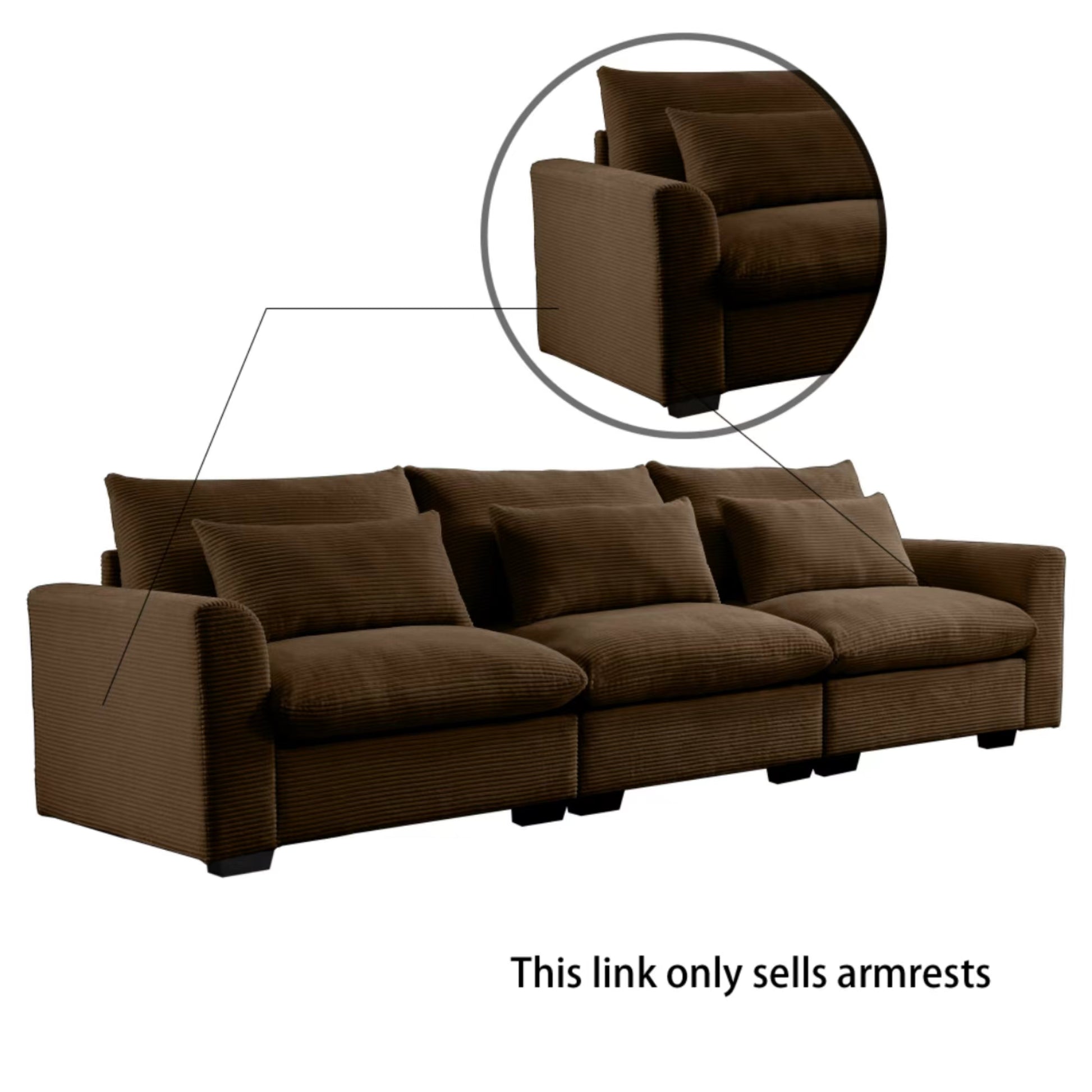 Corduroy Sofa Armrests For 2 Seater Sofa, 3 Seater Sofa And 4 Seater Sofa, Brown Corduroy Brown Corduroy 1 Seat