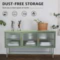 Retro Style Entertainment Center Tv Console Tv Stand With Enclosed Storage Display Cupboard Stylish Fluted Glass Tv Table With Wide Countertop Glass Doors Detachable Shelves Old Sku:W68751722 Mint Green Steel