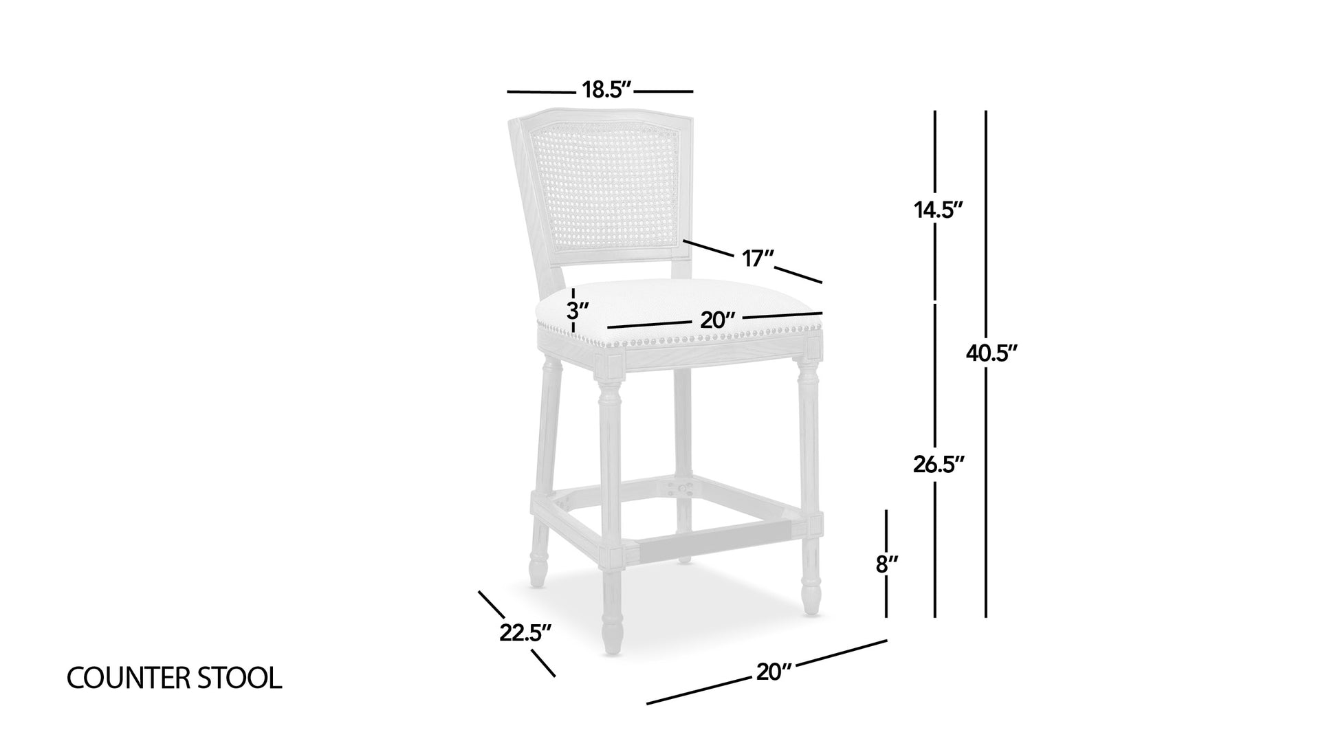 Triomphe Rattan Wicker High Back Armless Counter Bar Stool, Heathered Grey Linen Gray Foam Wood Fabric Rattan