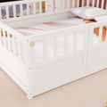 Full Size Floor Bed, Integral Construction With Super High Security Barrier, Door, Children'S Floor Bed Frame, Montessori Wooden Children'S Floor Bed, White Box Spring Required Full White Wood Brown Bedroom American Design,Artsy Pine Bed Frame Pine