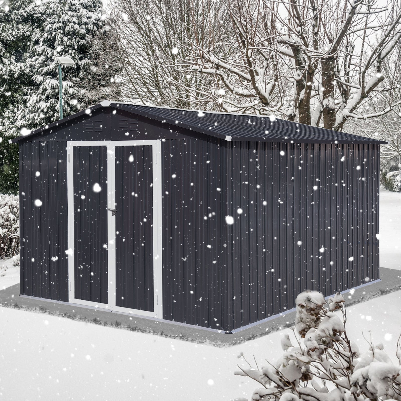 Metal Garden Sheds 10Ft 12Ft Outdoor Dark Grey Dark Gray Metal