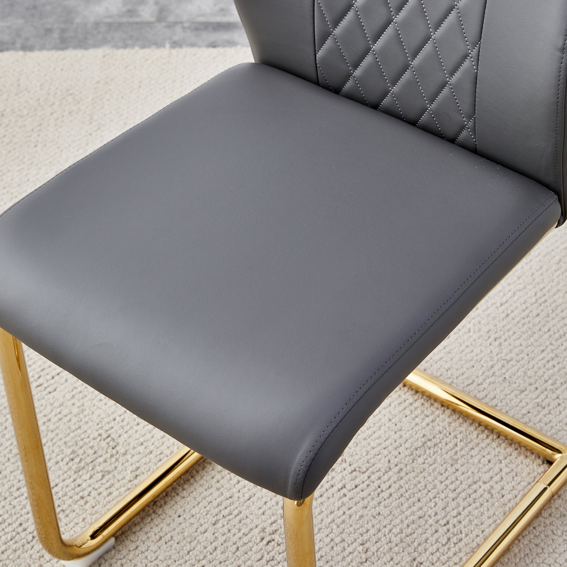 Table And Chair Set.The Table Has A Glass Tabletop With Imitation Marble Pattern Stickers And Stainless Steel Golden Table Legs. Paried With Comfortable Chairs With Pu Seats And Metal Legs. Gold Black Seats 8 Glass Metal