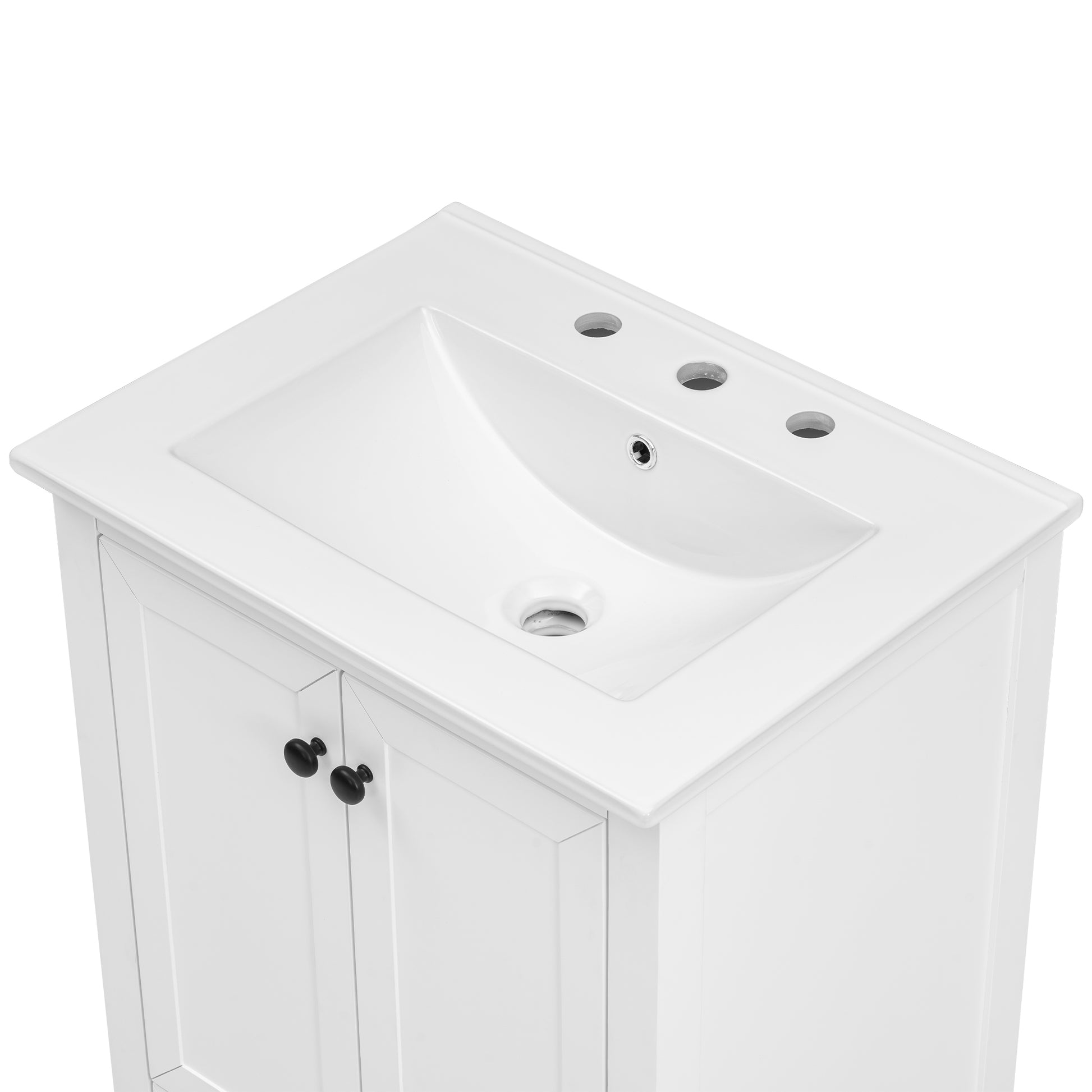 24" Bathroom Vanity With Sink, Bathroom Vanity Cabinet With One Drawer And Doors, Solid Wood And Mdf, White White Solid Wood Mdf